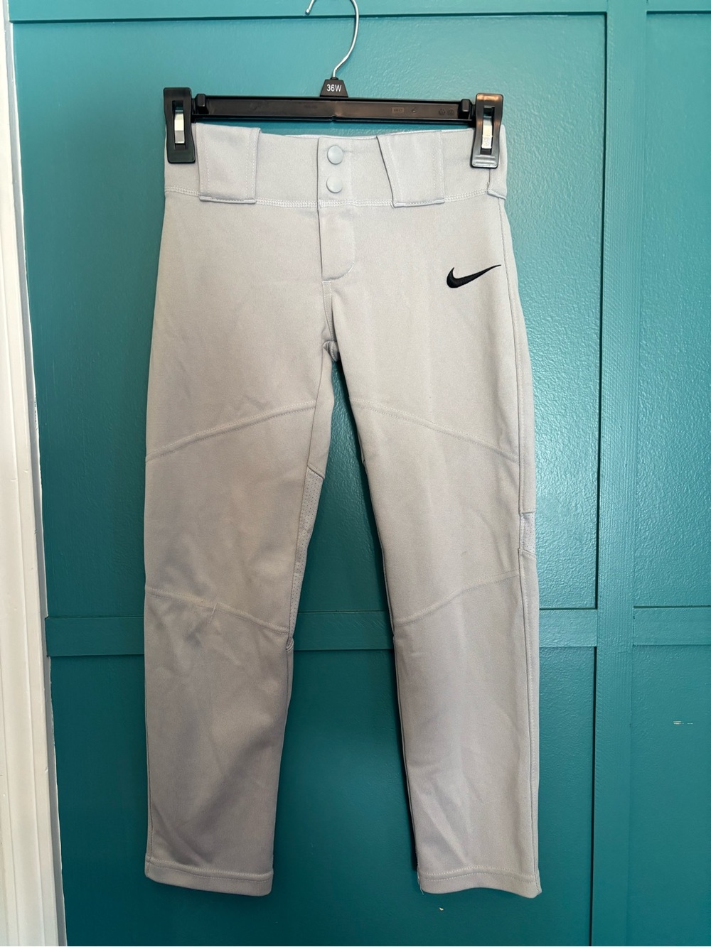 Nike Light Gray Baseball Pants w/ Black Swoosh | Grip Waist | Youth Size XS